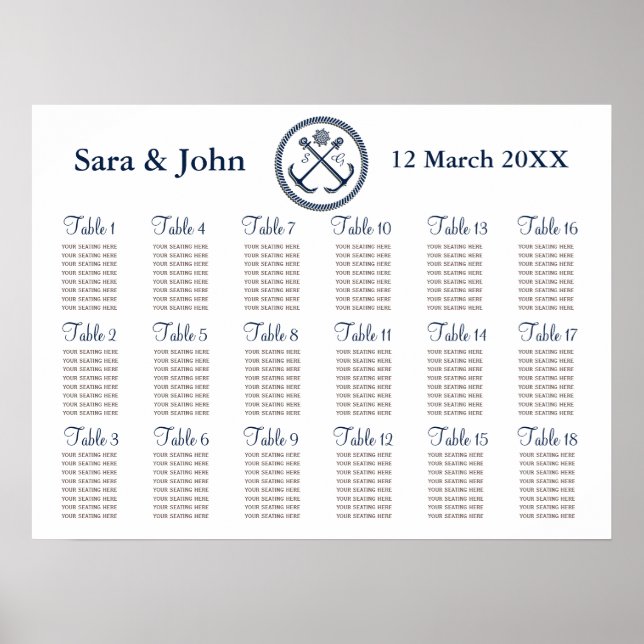 Anchor Monograms, Nautical wedding Seating Chart (Front)