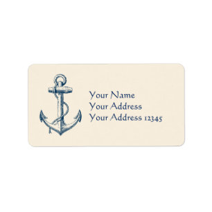 Anchor Nautical Address Label Gift Navy Blue White