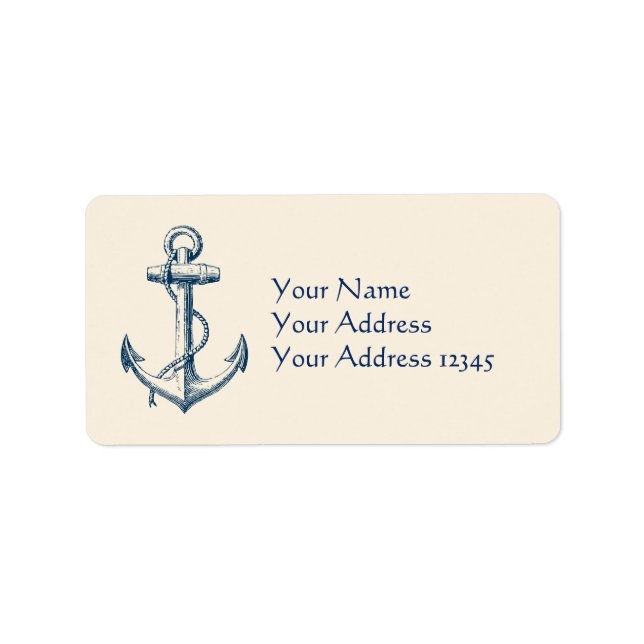 Anchor Nautical Address Label Gift Navy Blue White (Front)