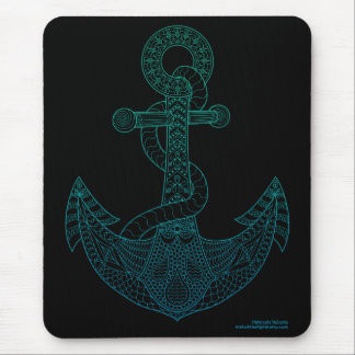 Anchor Nautical Art Outline Sea Blue Ombre Black Mouse Mat