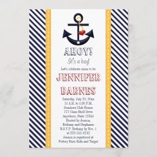 Anchor Nautical Baby Shower Invitations Yellow