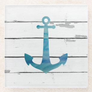 Anchor Nautical Beach Decor Glass Coaster
