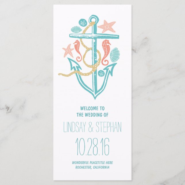 anchor nautical beach wedding program programme (Front)