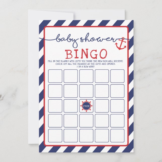 Anchor Nautical Bingo Baby Shower Game Ahoy Boy Invitation (Front)