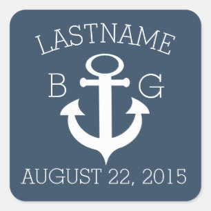 Anchor Nautical Blue Monogram Square Sticker