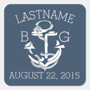 Anchor Nautical Blue Monogram Square Sticker