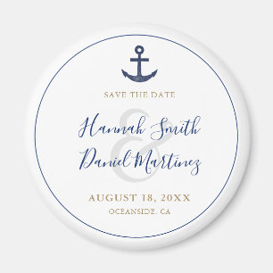 Anchor Nautical Blue Wedding Save the Date Round Magnet