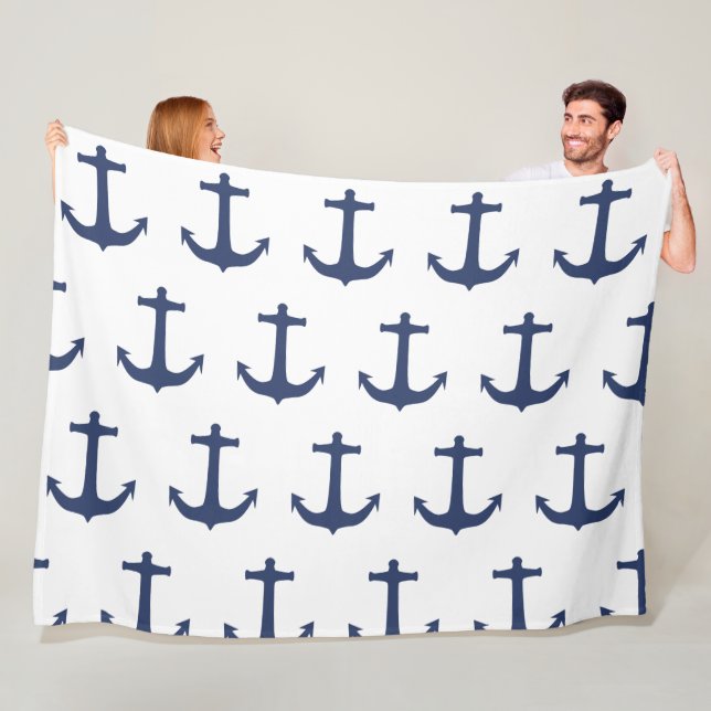 Anchor nautical coastal vibes fleece blanket (In Situ)