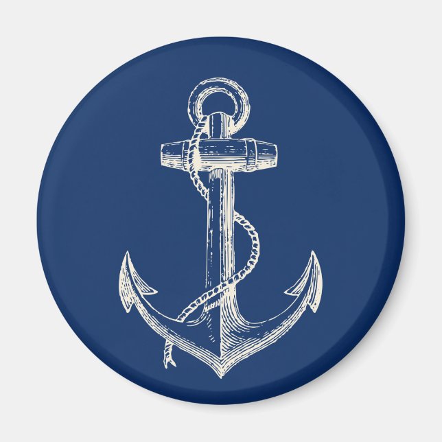 Anchor Nautical Decor Magnet Gift Navy Blue White (Front)