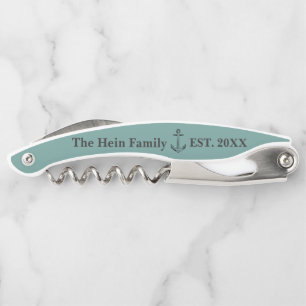 ANCHOR Nautical Family Name Year Aqua Blue Corkscrew