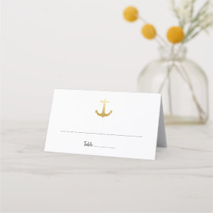 Anchor Nautical Faux Gold Foil   Ocean Wedding Place Card