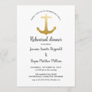 Anchor Nautical Faux Gold Foil   Rehearsal Dinner Invitation