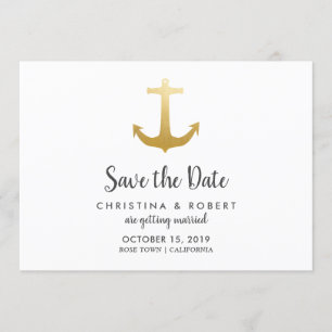 Anchor Nautical Faux Gold Foil   Save The Date Invitation