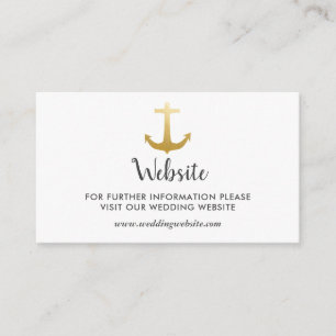 Anchor Nautical Faux Gold Foil   Wedding Website Enclosure Card