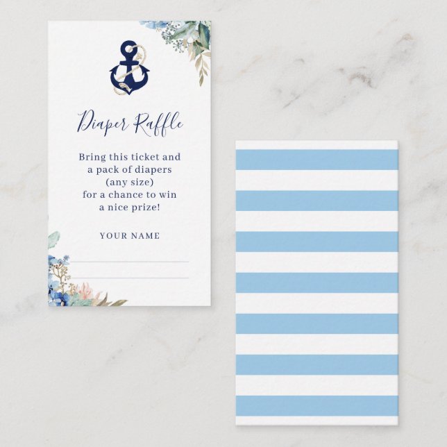 Anchor Nautical Floral Baby Shower Diaper Raffle Enclosure Card (Front/Back)