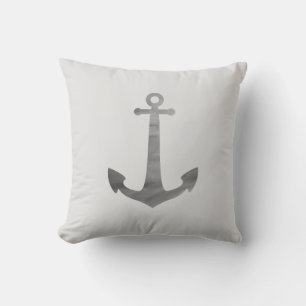 Anchor Nautical Grey Beach Decor Pillow