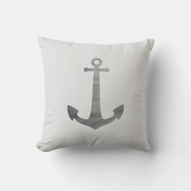 Anchor Nautical Grey Beach Decor Pillow (Front)