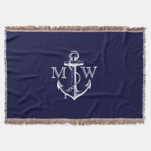 Anchor, Nautical Monogram Throw Blanket