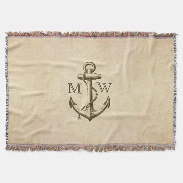 Anchor, Nautical Monogram Throw Blanket (Front)