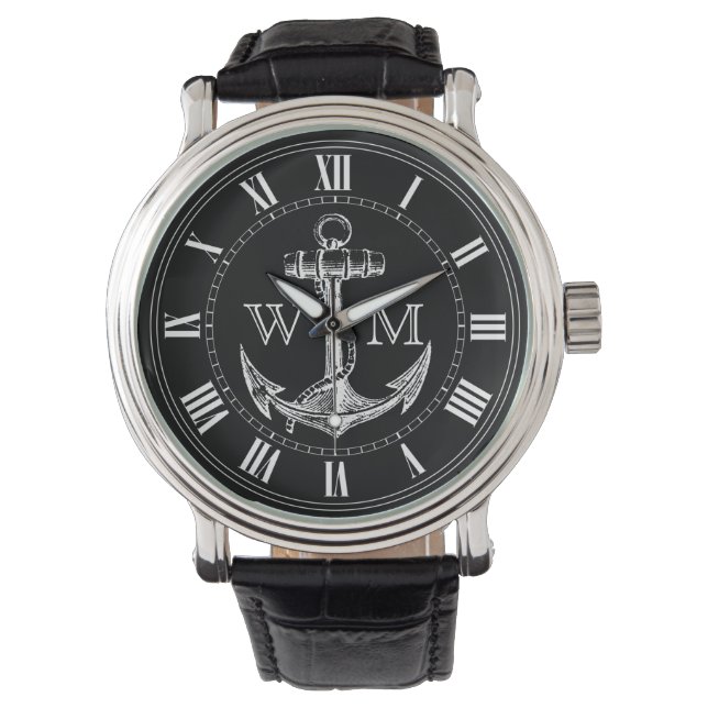 Anchor, Nautical Monogram Watch (Front)
