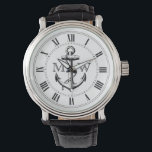 Anchor, Nautical Monogram Watch<br><div class="desc">Anchor,  vintage engraving. Roman numerals. Replace placeholder letters with your initials.</div>