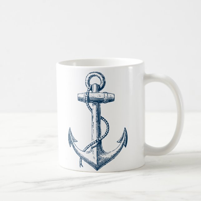 Anchor Nautical Mug Gift Navy Blue White (Right)