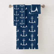 Anchor Nautical Navy Blue Bath Towel Set
