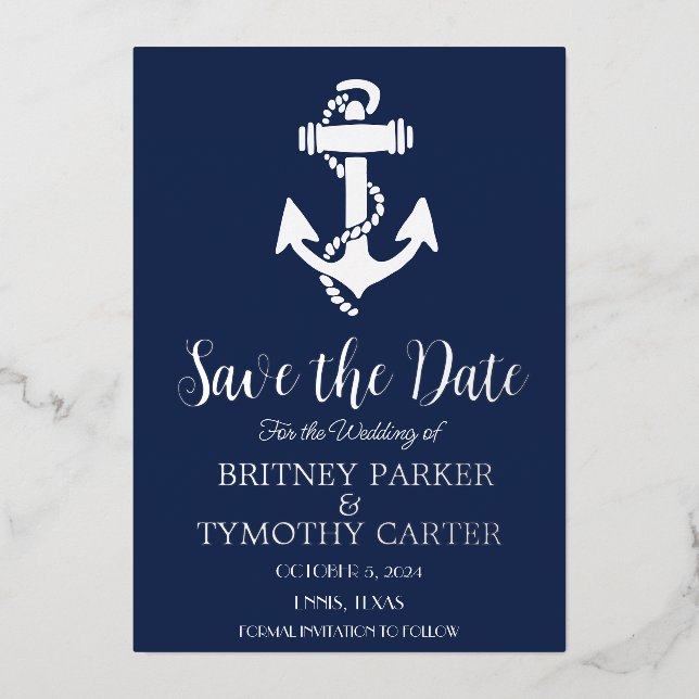 Anchor Nautical Navy Blue  Modern QR Code Wedding (Front)