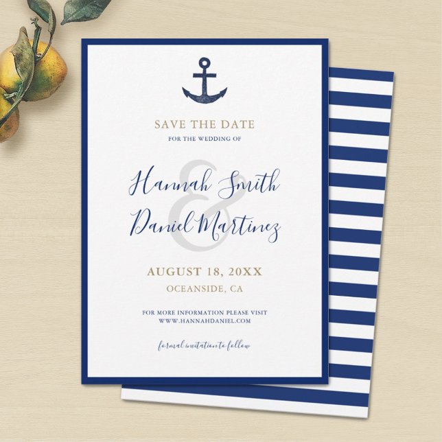 Anchor Nautical Navy Blue Wedding Save the Date (Creator Uploaded)