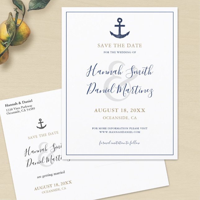Anchor Nautical Navy Blue Wedding Save the Date Announcement Postcard (Creator Uploaded)
