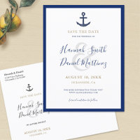 Anchor Nautical Navy Blue Wedding Save the Date
