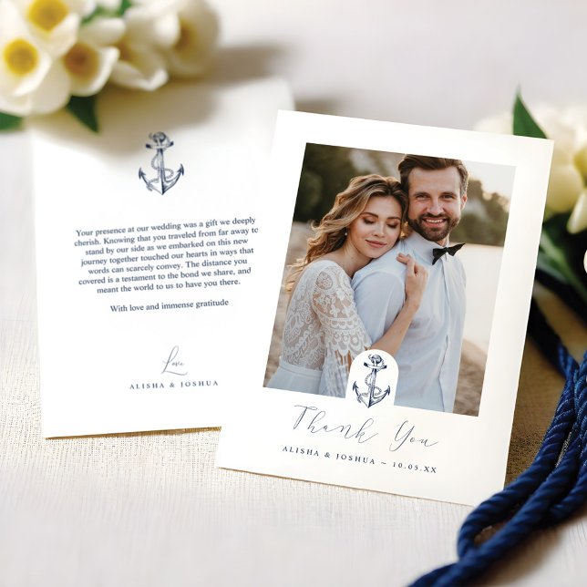 Anchor Nautical Navy & White Photo Thank You Card (Anchor Nautical Navy & White Photo Thank You)