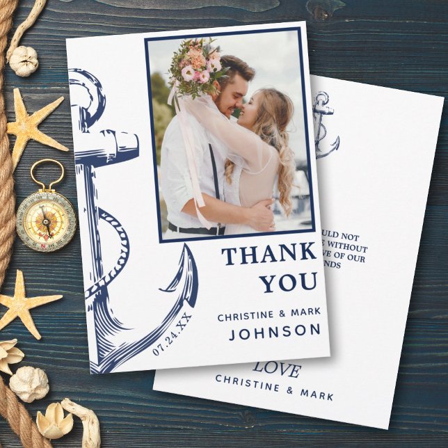 Anchor Nautical Photo White Thank You Card (Creator Uploaded)