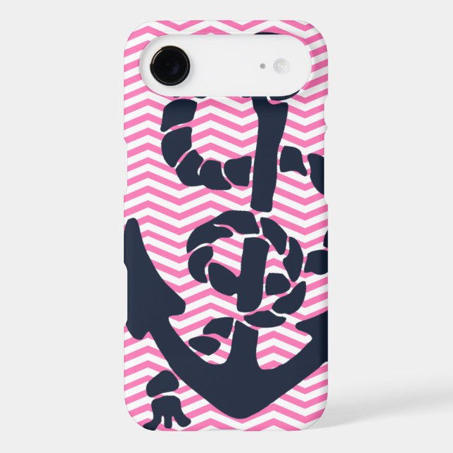 Anchor Nautical Pink Navy Chevron iPhone Case 4 s (Back)