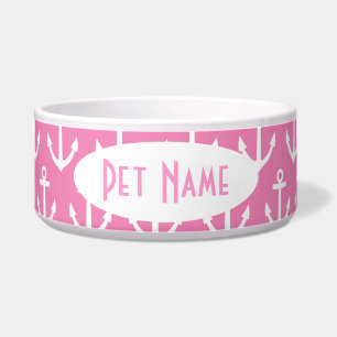 Anchor Nautical Pink Personalised Pet Bowl