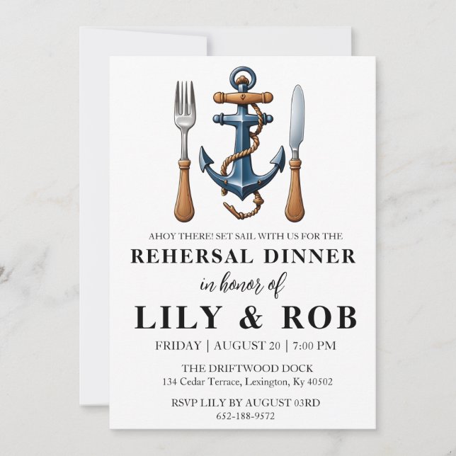 Anchor nautical rehearsal dinner invitations (Front)