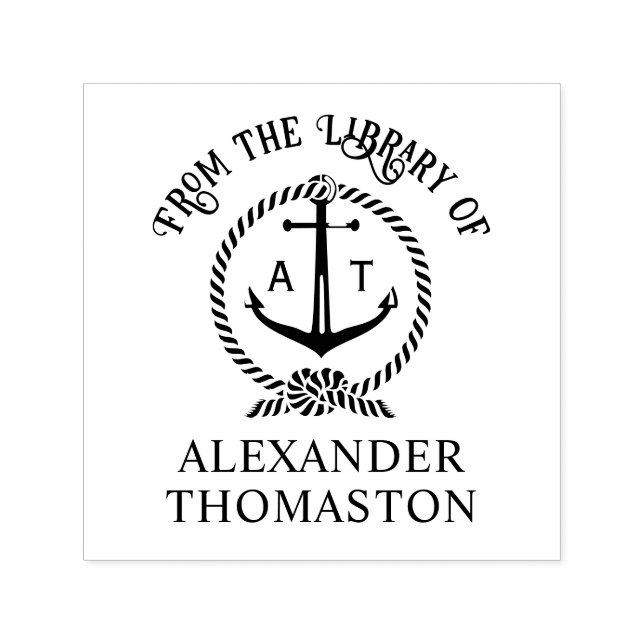 Anchor Nautical Rope Library Book Name 2 Initial Self-inking Stamp (Design)