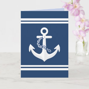 Anchor Nautical Sailing Boating White Navy Blue Card