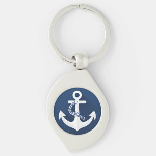 Anchor Nautical Sailing Boating White Navy Blue Key Ring