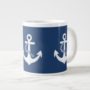 Anchor Nautical Sailing Boating White Navy Blue Large Coffee Mug