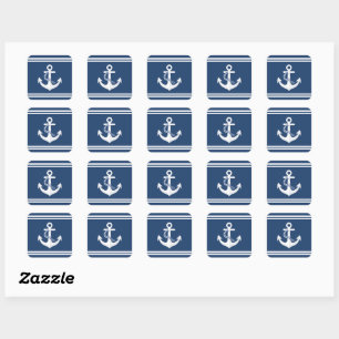 Anchor Nautical Sailing Boating White Navy Blue Square Sticker