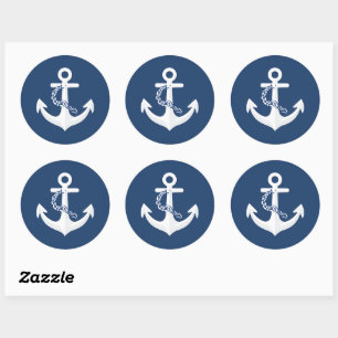 Anchor Nautical Symbol Classic White Navy Blue Round Sticker
