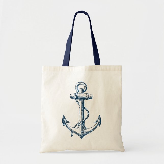 Anchor Nautical Tote Bag Gift Navy Blue White (Front)