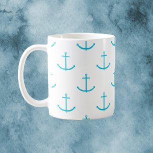 Anchor Nautical Turquoise Pattern Coffee Mug