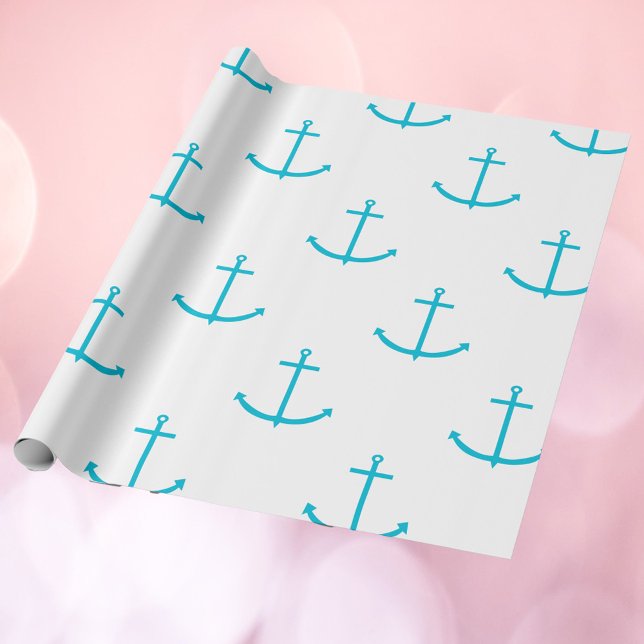 Anchor Nautical Turquoise Pattern Wrapping Paper (Wrapping paper with a pattern of turquoise anchors)
