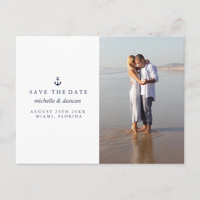 ANCHOR NAUTICAL WEDDING Photo  SAVE THE DATE Announcement Postcard (Front)