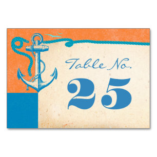 Anchor Nautical Wedding Table Number Cards