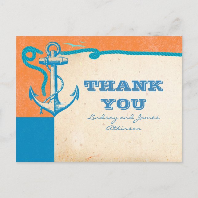Anchor Nautical Wedding Thank You Postcards (Front)