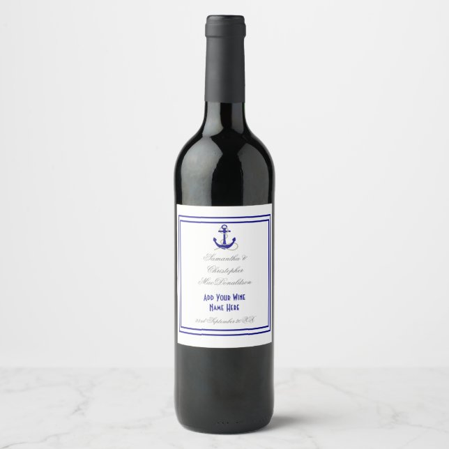 Anchor nautical  wedding wine label (Front)