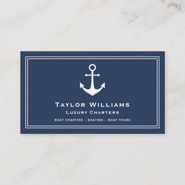 Anchor Nautical Yacht Boat Captain Blue And White Business Card (Front)